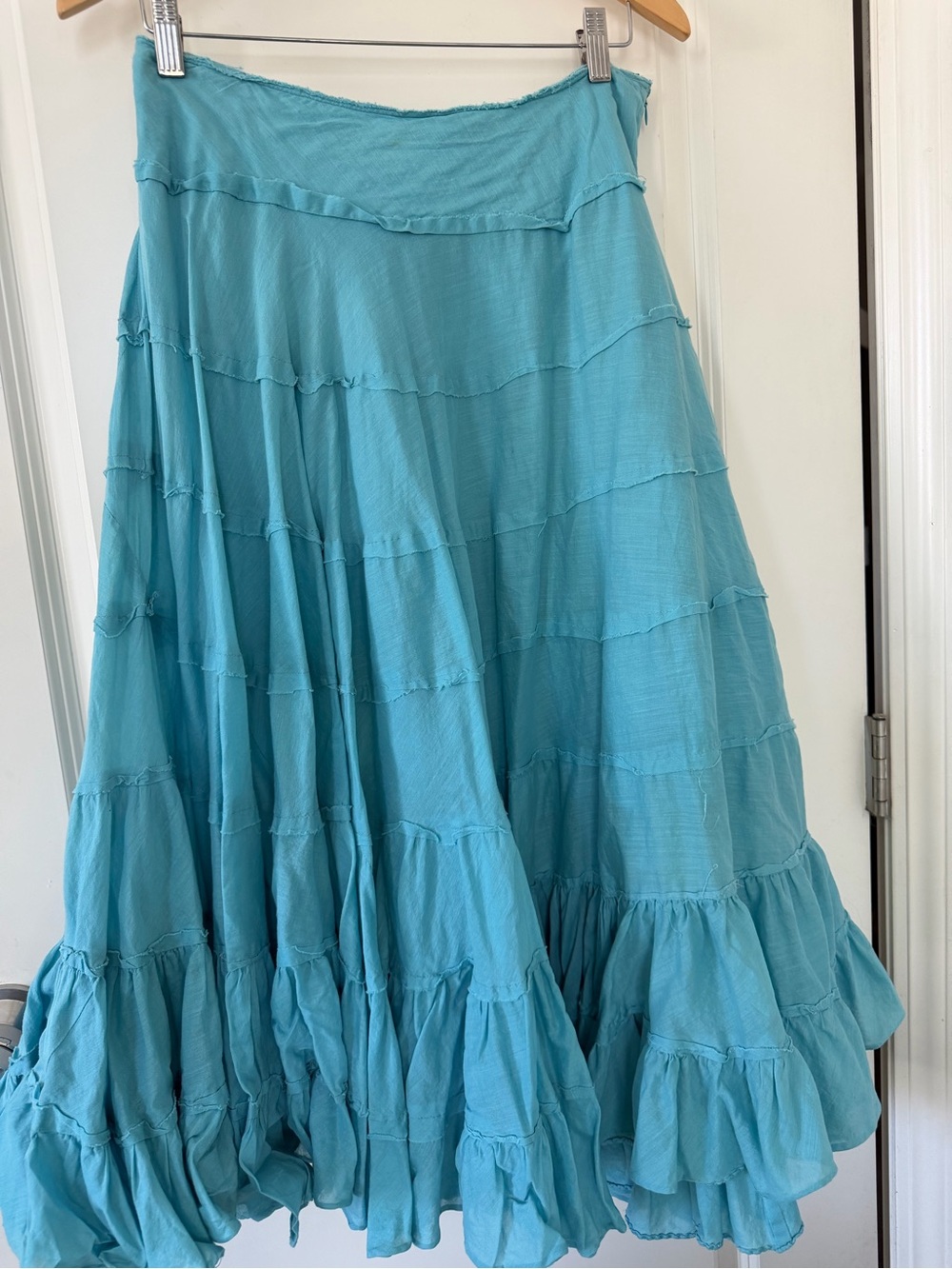 2005 era Guess? BrandLight Blue cotton Tiered Maxi Skirt - Women's Flowing Skirt